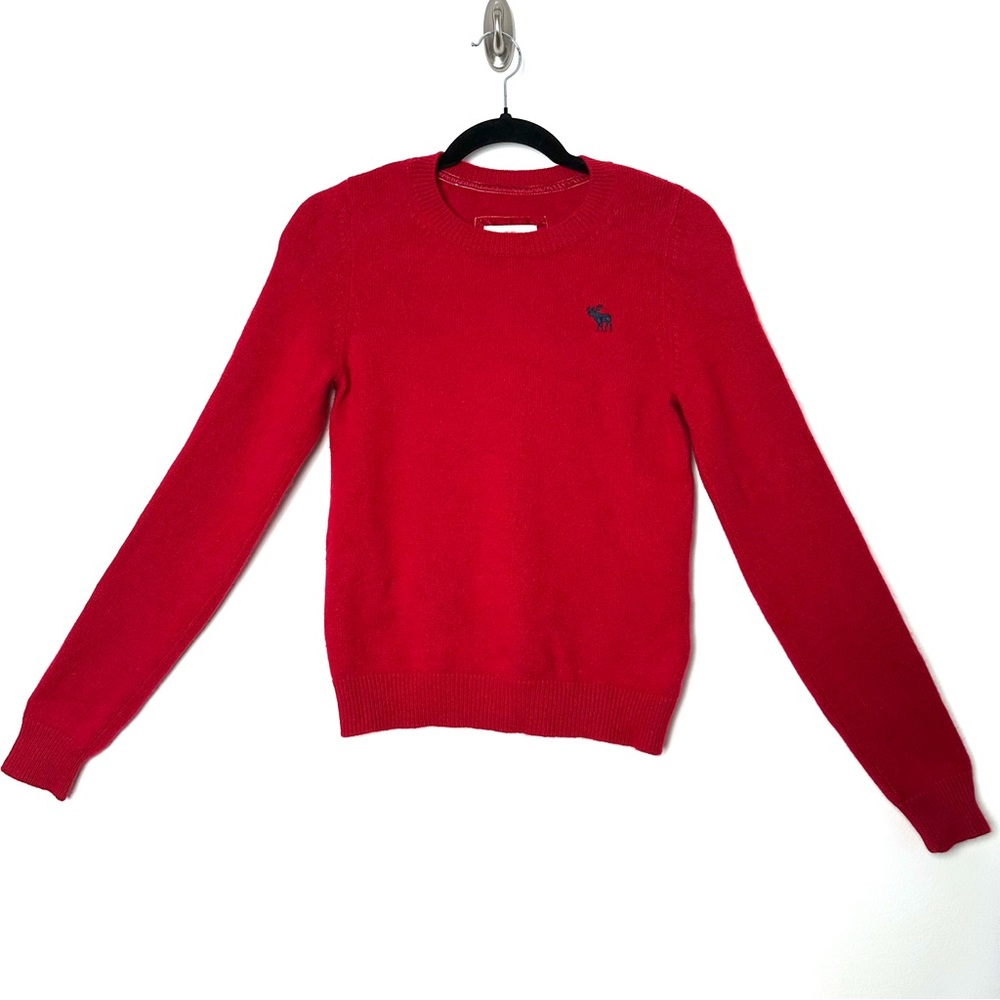 Vintage Abercrombie & Fitch 100% Cashmere Red Embroidered Moose Crewneck Sweater
